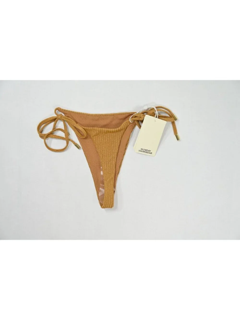 Monday Swimwear Palma Thong Bottoms in Gold Lurex Rib